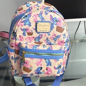 Disney Parks Loungefly Stitch and Angel Cream and Blue Kids Backpack